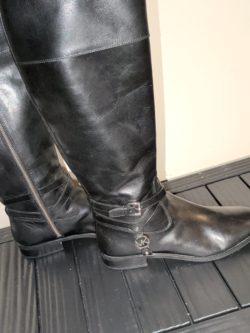 Michael Kors Preston Tall Leather Riding Boots in Black